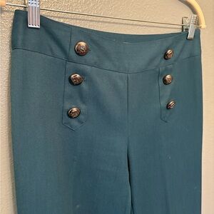 Cass Dress Pants with Sailor Buttons Detail Work Career size 4 Teal blue green